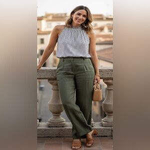 Adrianna Papell Black and White Checkered Halter Neck Sleeveless Top Size L-XL